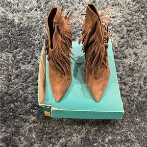 Fringe Suede Ankle Boots - Brown